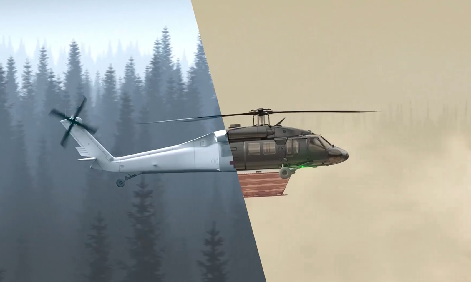 Dynamická animace použití Black Hawku ve třech misích.