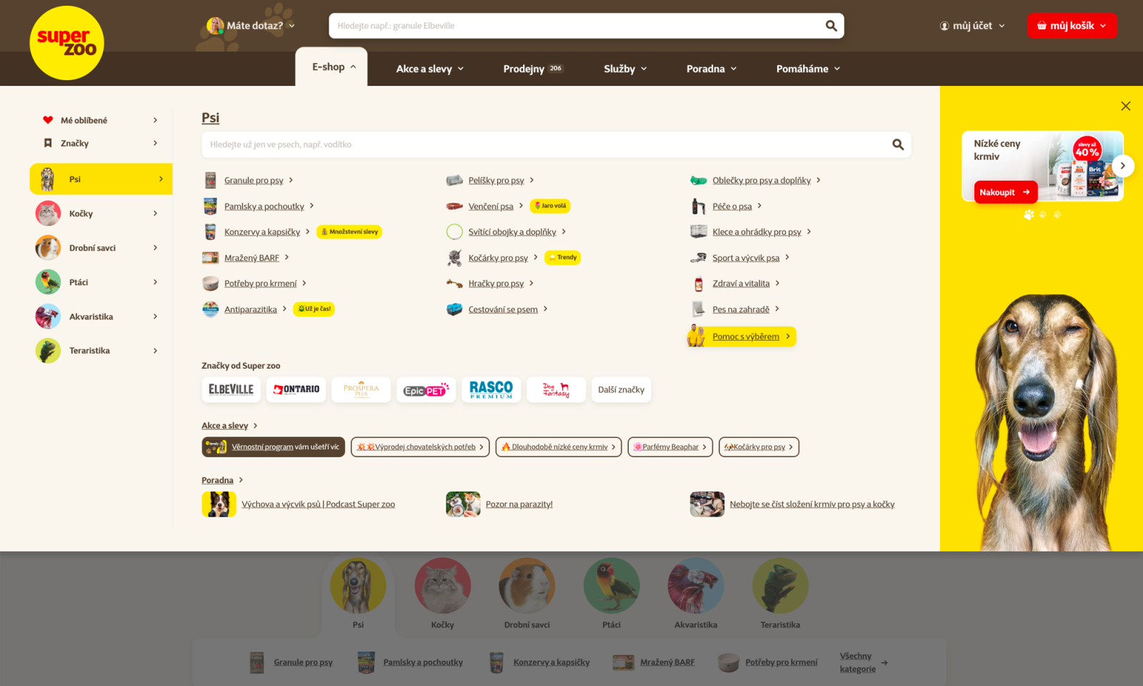 Návštěvník může v mega menu vyhledávat pouze v produktech, které ho zajímají. Administrátor může přidat štítky například ke kategoriím, kde jsou produkty v akci nebo nastala sezóna pro nákup.