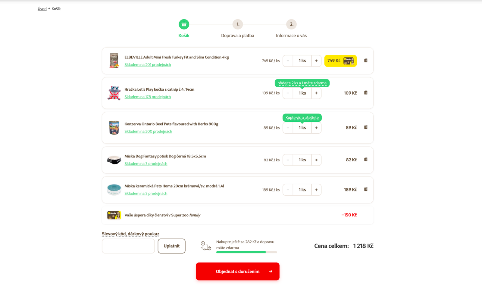 Běží nějaká marketingová akce? Košík na ni upozorní! Zákazník má stále na očích, kolik ušetřil.