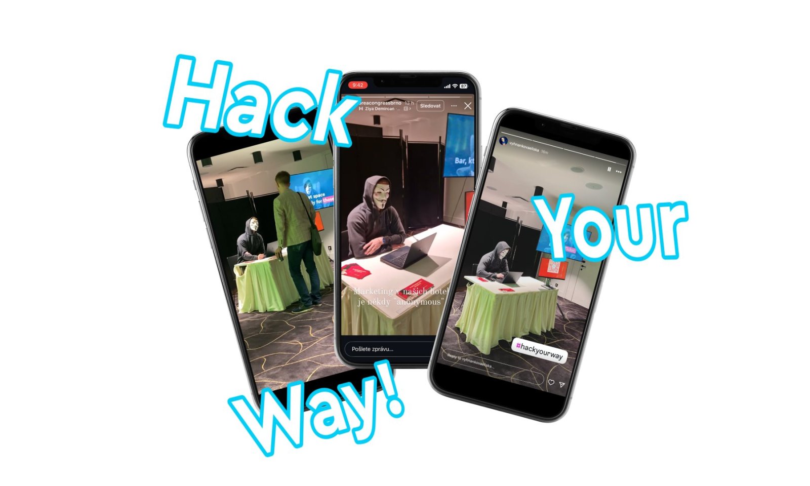 Ukázka sdílení našeho stánku jednotlivými účty na Hack Your Way